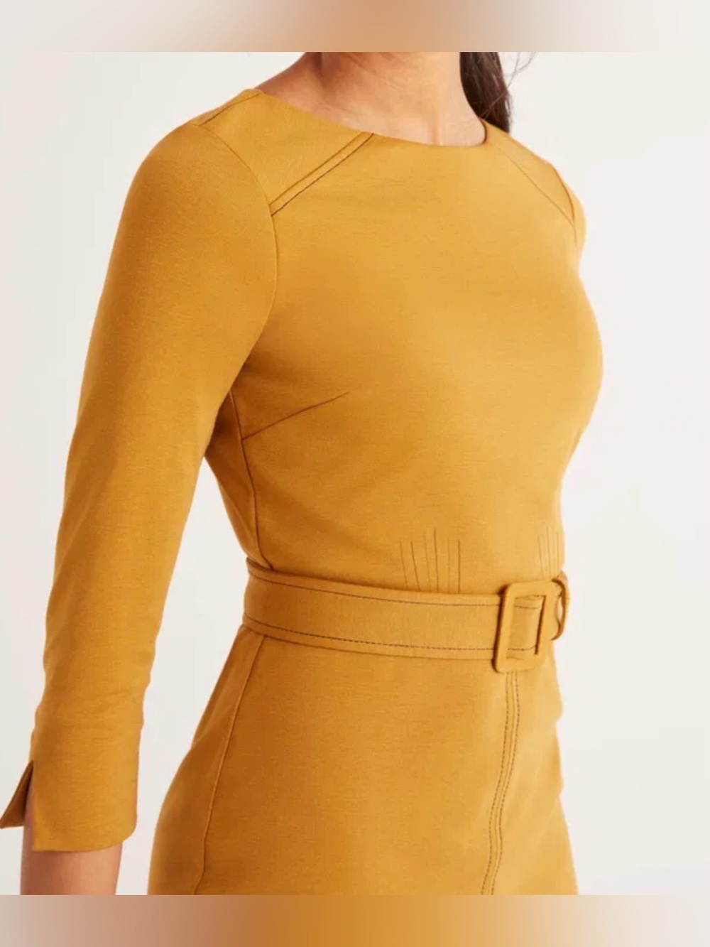 Boden Mustard Belted Midi Sheath Dress